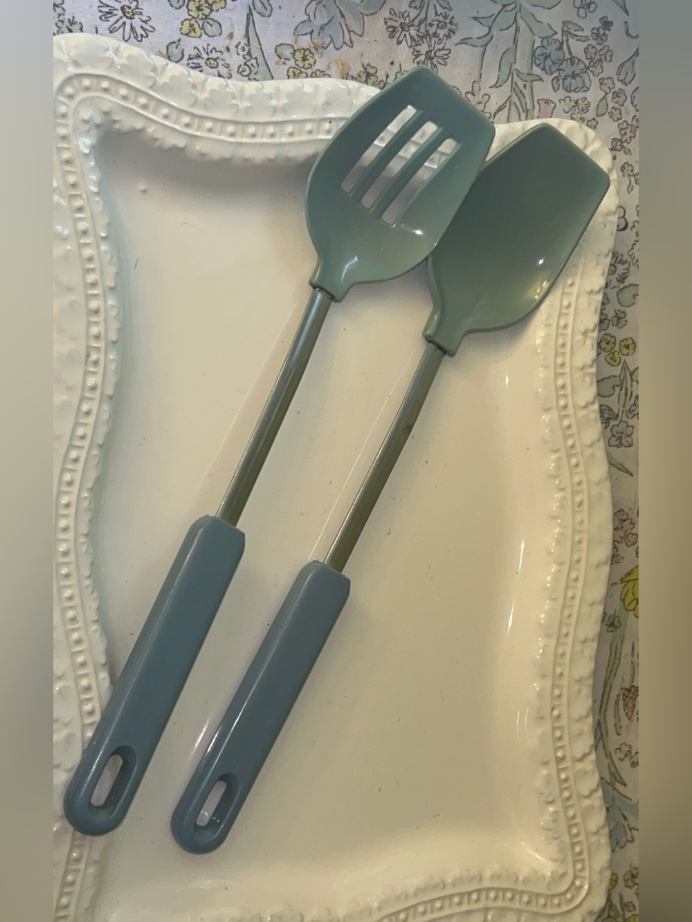 Kitchen Utensil Set -Blue Slotted Spoon and Serving Spoon
